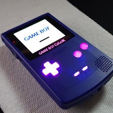 GameBoy Color GBC Grape/Blue Backlit OLED Screen, Color Changing Buttons/Logo