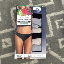 Fruit of the Loom 360 Stretch Bikinis 6pk Seamless Size 5/S Black Gray Beige