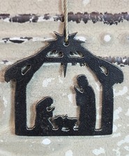 Rustic Steel Metal Silhouette Nativity Scene Christmas Ornament 3.25" x 3"