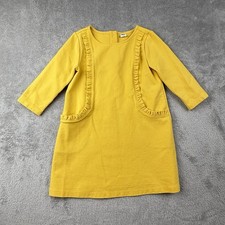 Janie and Jack Shift Dress Girls 4 Yellow Ruffles Ponte Knit Classic Button Back