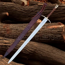 Hand Forged Medieval Long Sword With Leather Scabbard | Handmade Fantasy Replica