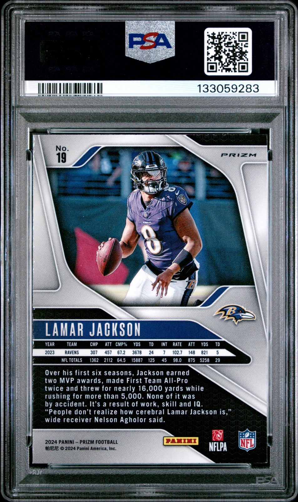 2024 PANINI PRIZM RED/WHITE/BLUE PRIZM #19 LAMAR JACKSON PSA 9 view 2