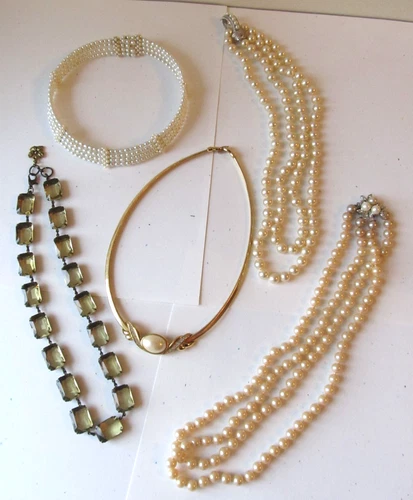 LOT Vintage Estate Costume Jewelry FAUX PEARL NECKLACES Choker Majorica MONET