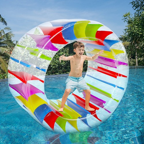 65" Giant Inflatable Wheel Roller, Colorful Water Rolling Wheel Float for Kid... - Picture 3 of 7