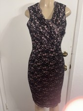 Tahari black and rose gold shimmer stretch lace party dress Size 6 New