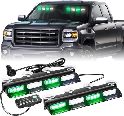 ‎XRIDONSEN Green White Emergency Dash Strobe Lights Safety Flashing Warning Interior Front/