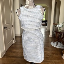 Ann Taylor Women's Size 0 Petite Knee Length Sheath Dress Tweed Lined Fringe
