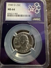 1949-D WASHINGTON QUARTER - NGC MS-64, WHITE!