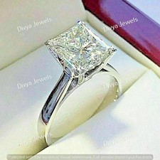 2 CT Princess Cut Moissanite Real 925 Sterling Silver Solitaire Engagement Ring