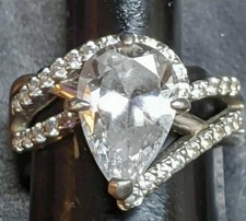 Sterling Silver Pear-Shaped Stone and Cubic Zirconia Ring