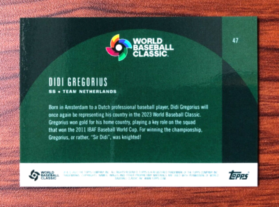 2023 Topps World Baseball Classic WBC DIDI GREGORIUS Netherlands