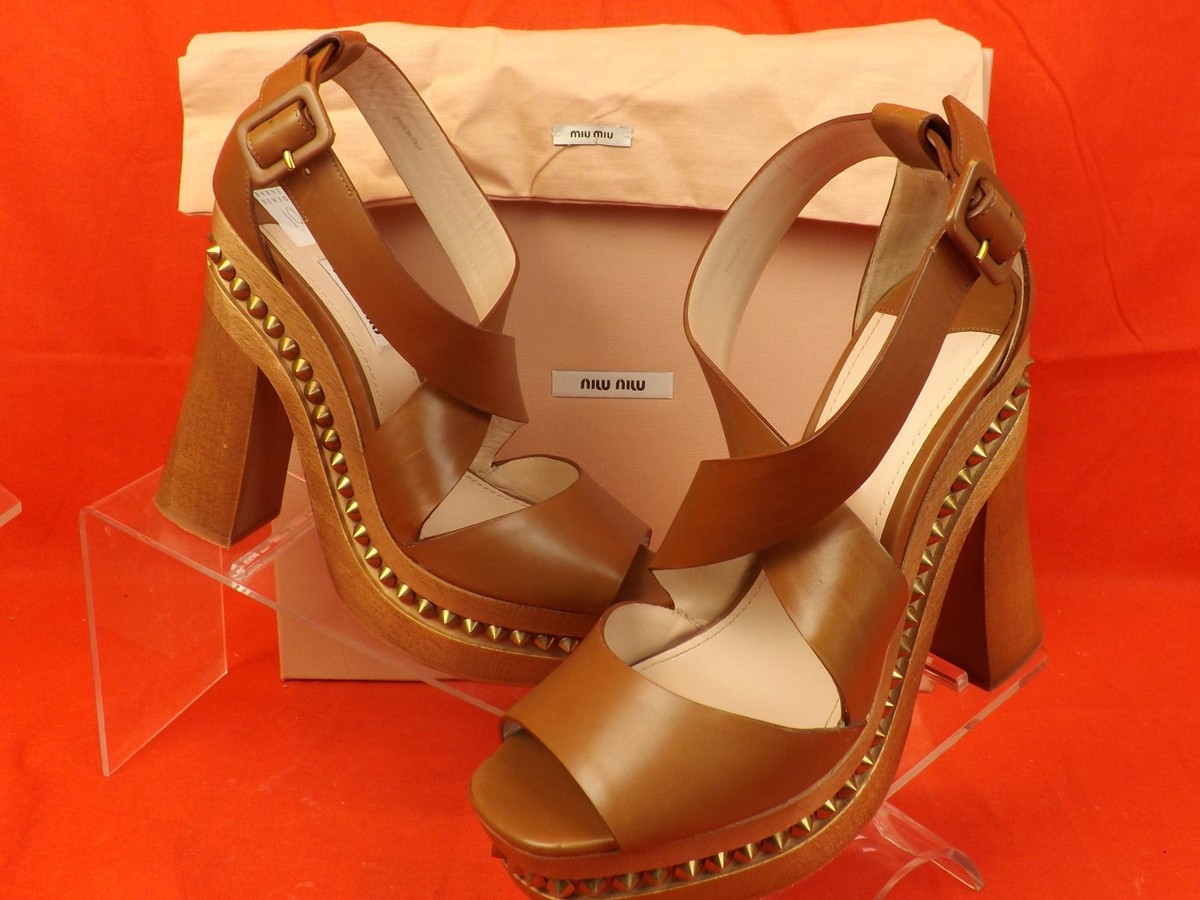 calzature donna miu miu ミュール　PLADA MIU MIU Prada Embroidered Platform Wedge High Heel Ankle