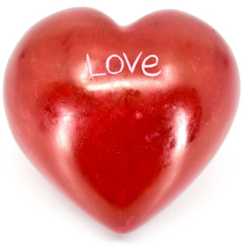 Vaneal Group Hand Carved Soapstone 2-Sided Red "Love" Heart Paperweight
