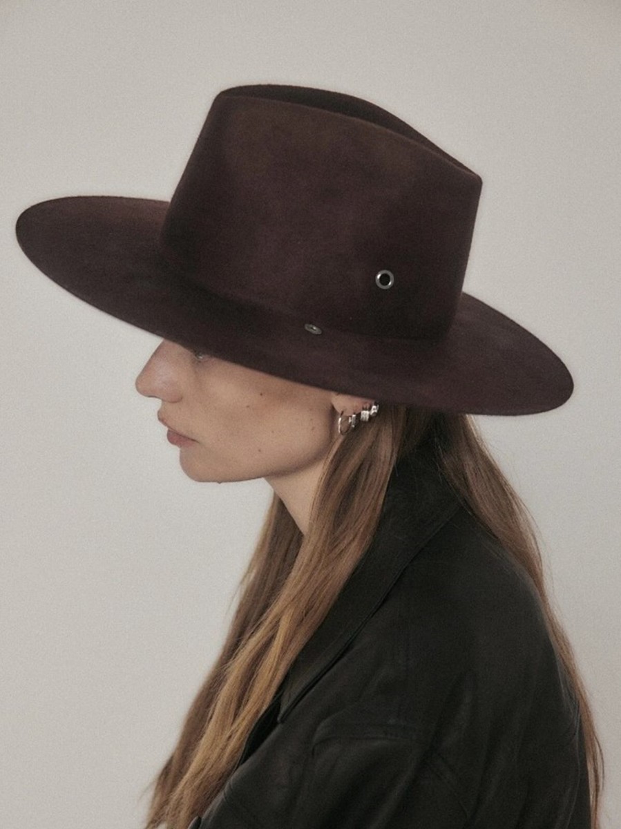Janessa Leone Sabina Wool Hat Burgundy Size small Grommet Janessa Leoné Judith Fedora - Natural – Soleil Blue main image 4