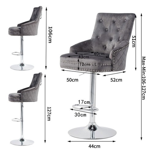 Comfortable Adjustable Velvet Bar Stools Swivel Chair Nail Heads Kitchen Counter - Picture 24 of 24