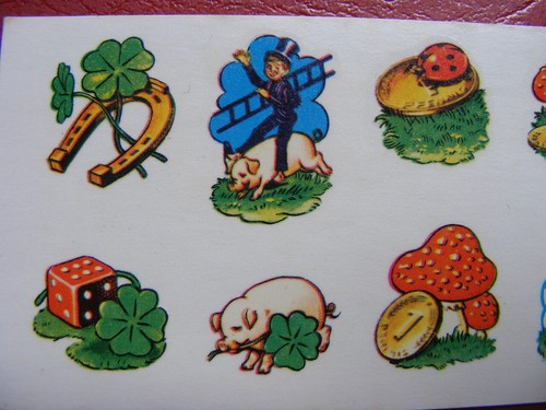 Aufkleber Silvester Sticker Abziehbild vintag Nostalgie Hufeisen Glück Kleeblatt - Bild 2 von 5