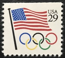 1991 Scott #2528 - 29¢ - FLAG WITH OLYMPIC RINGS - Booklet Single Stamp -Mint NH