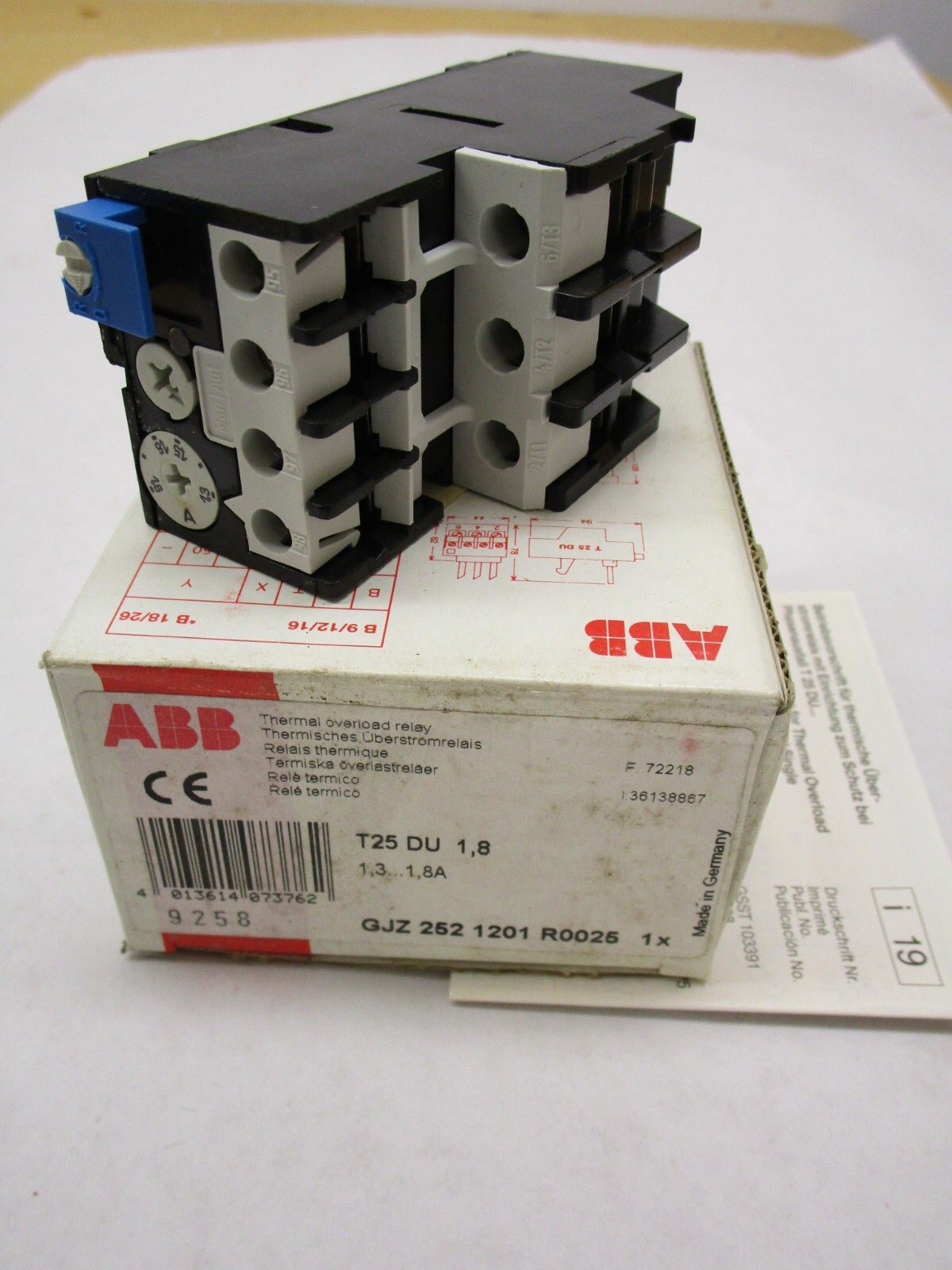 ABB T25DU1.8 Thermal Overload Relay 1.3-1.8A UNUSED NEW