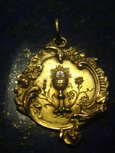 Médaille religieuse Art Deco Calice Or Gold 18k 750 2,40g 1898 monogramme RJ - Photo 1/7
