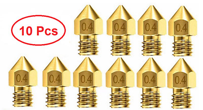 10pcs 3D Printer Hotend Brass Nozzles - Size 0.4mm Mk8 M6 Thread - Fast Shipping