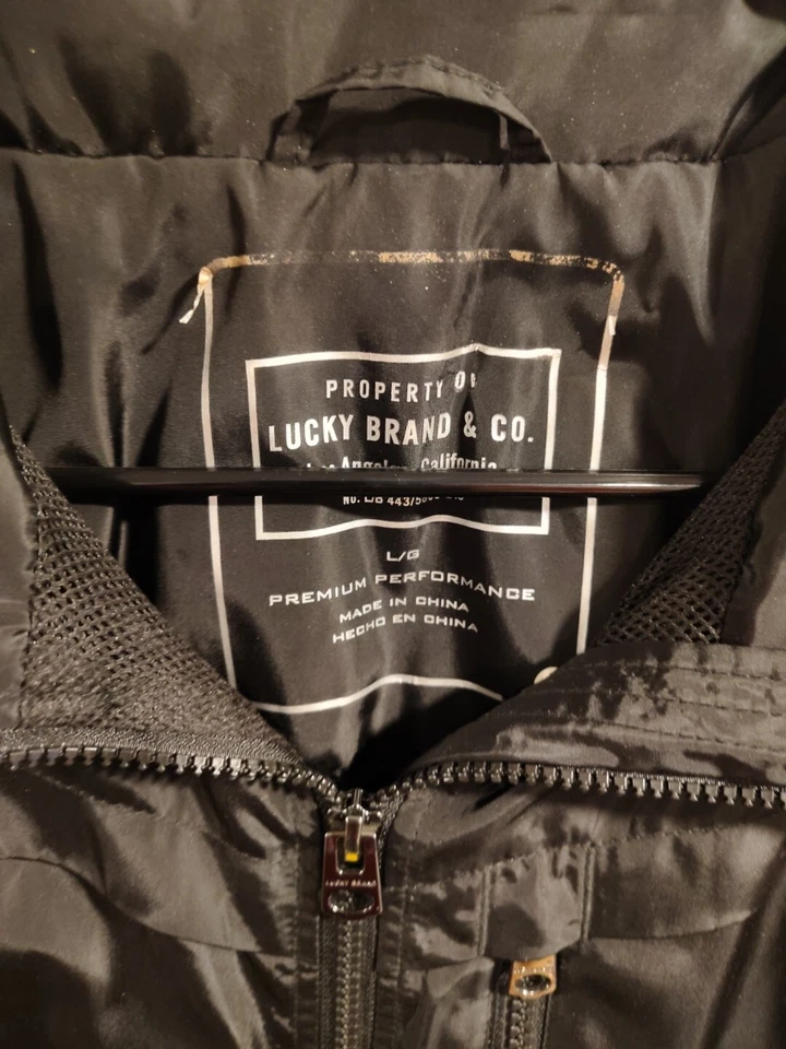 Lucky Brand черный ветровка куртка размер большой свет куртка с капюшоном - Изображение 3 из 4