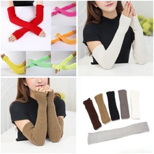 Women Long Half Finger Fingerless Knitted Gloves Arm Hand Warmer Mittens Winter