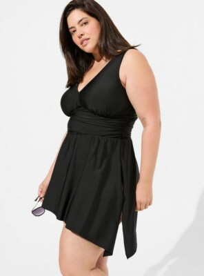 TORRID SIZE 1 X BLACK WIRELESS SHORT ASYMMETRICAL SWIM DRESS WITH BRIEF |  eBay