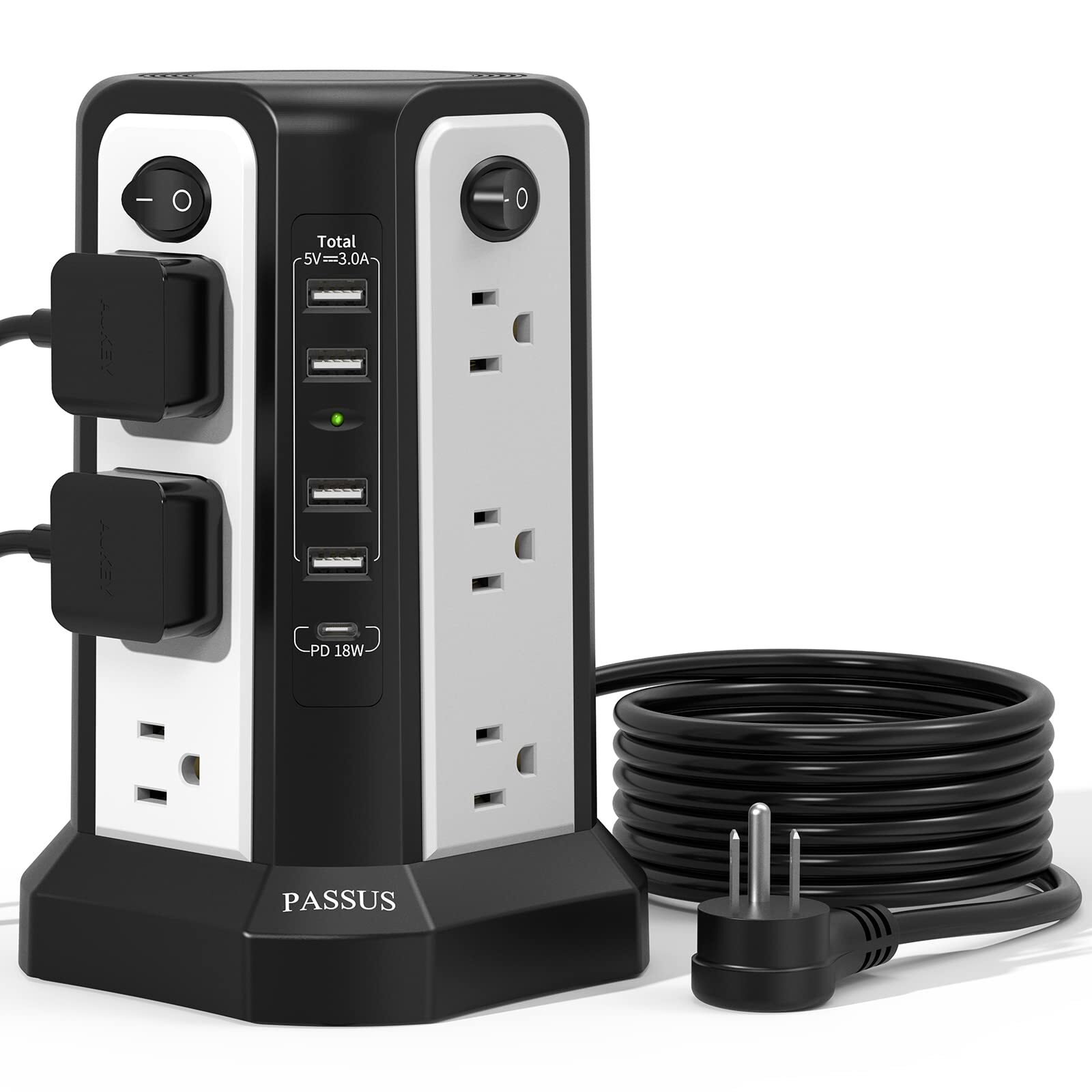 Surge Protector Tower with USB C(PD18W) Port,Power Strip Tower with 4 USB A P...-image
