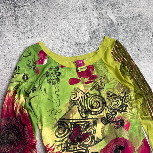 Save The Queen Floral Printed Mesh Sleeve Top Polyester Blend Size M - Picture 4 of 8