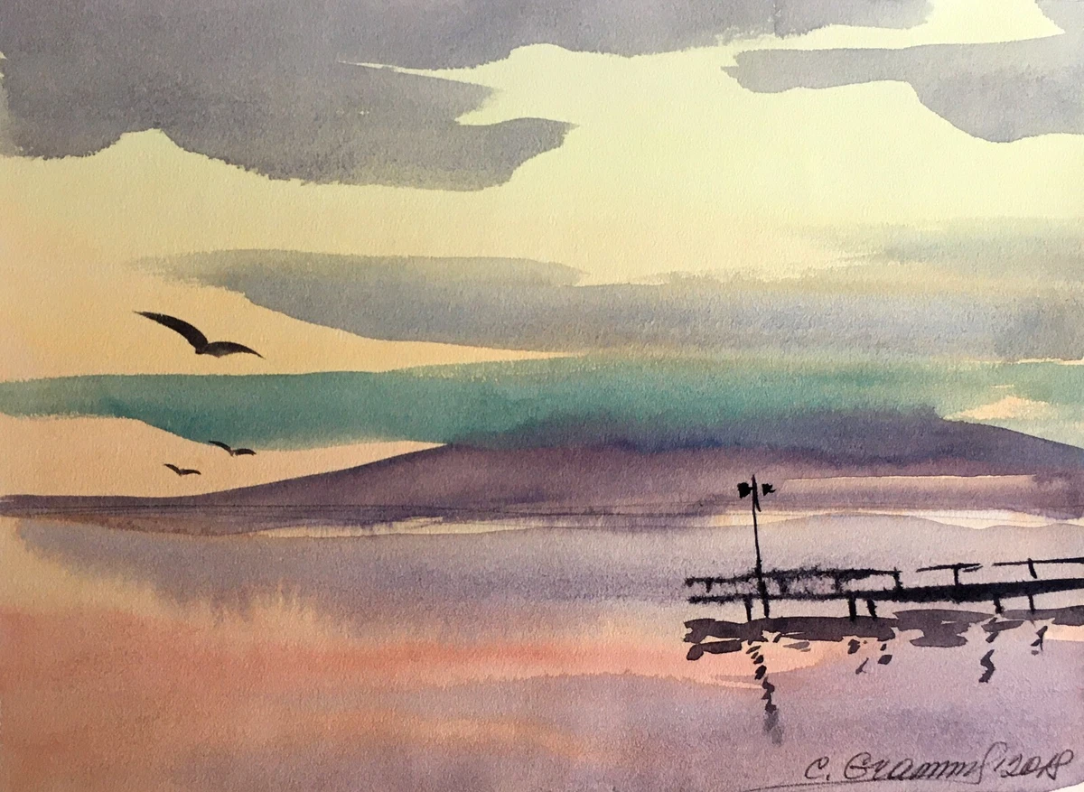 Watercolor Painting Sunrise Gramm S. Unframed Original Home Decor Art  nAAA2667