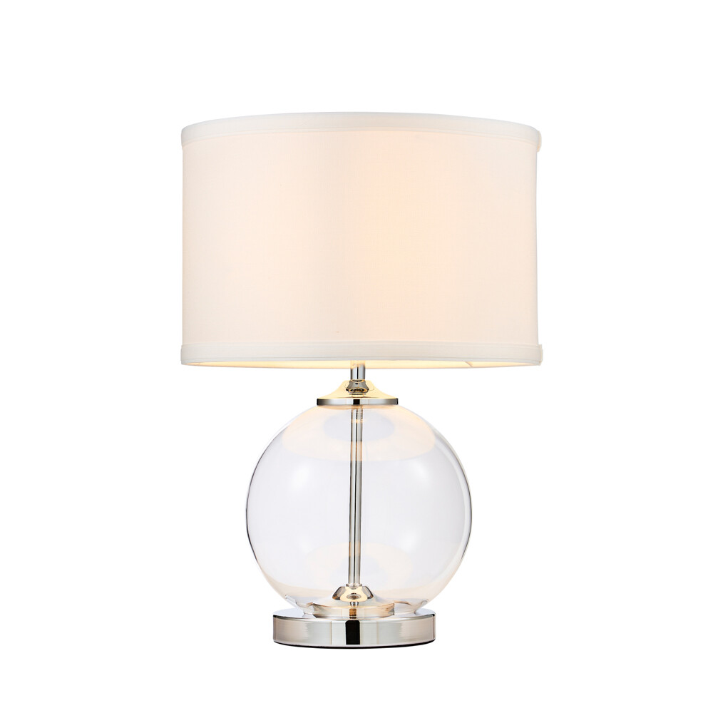 Litecraft Rhonda Table Lamp Small Globe Glass Base With White Shade - Chrome