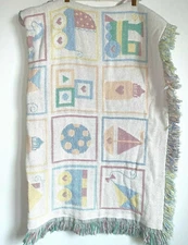Vintage Jacquard Boats Planes Rocking Horse Boy Crib Baby Blanket  46" x 33"