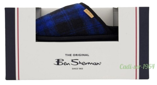 Ben Sherman Men's Slippers Size 7-8 Boxed Blue Check Mule RRP £28 NEW - Picture 9 of 24