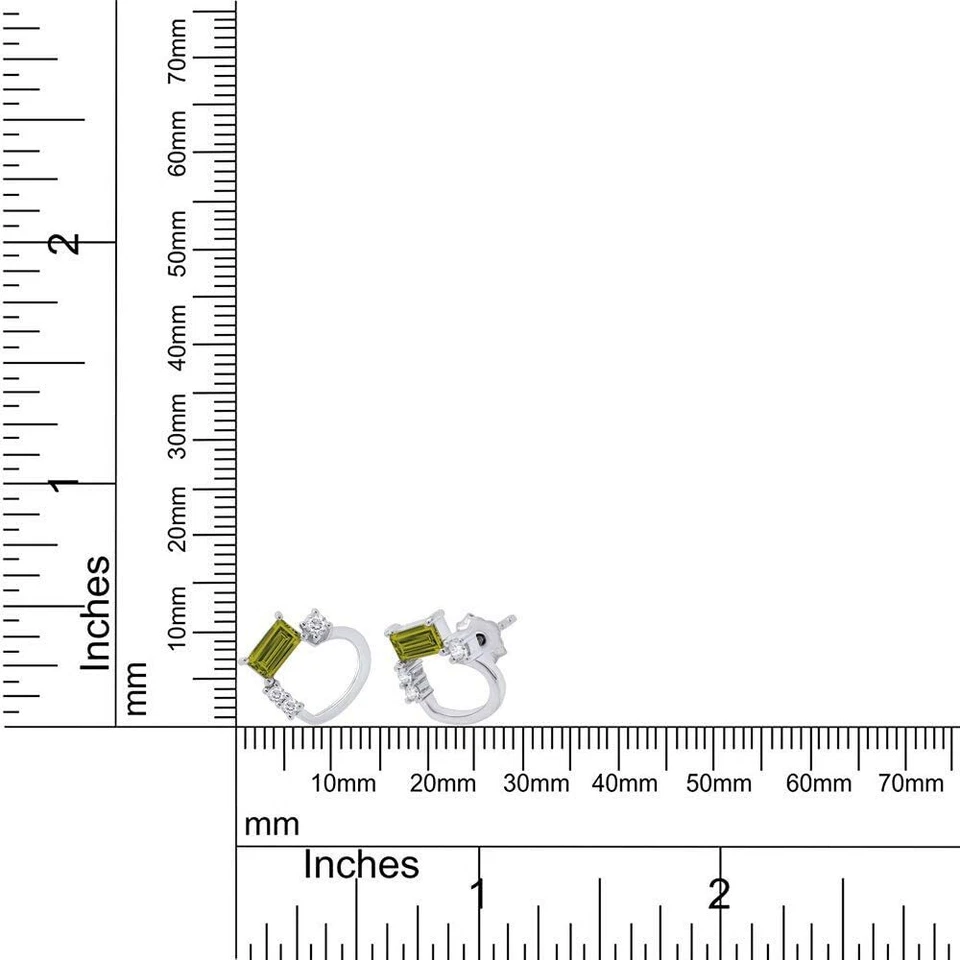 Pendientes Baguette Peridoto y Diamante Simulado Corazón Chapado en Oro Blanco 14K Plata Foto 4 de 4