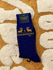POLO RALPH LAUREN Mens Blue yellow Moose Wool Blend Boot Socks Size 10-13