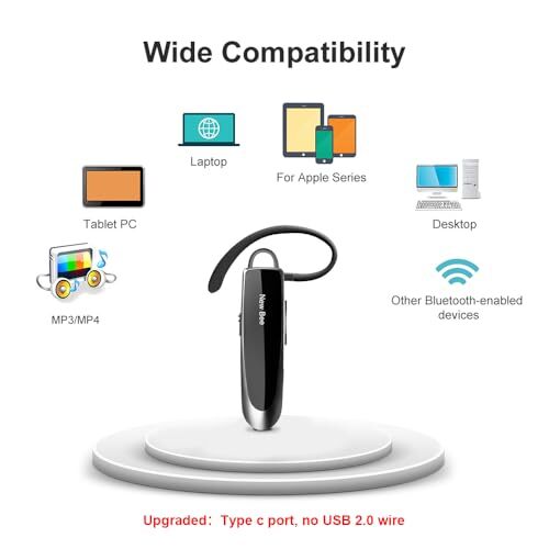 Bluetooth Earpiece V5.0 Wireless Handsfree Headset with Microphone 24 Black - Picture 6 of 7