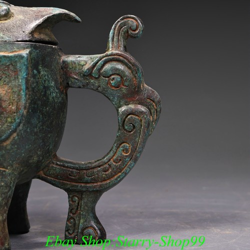 Old Chinese Shang Dynasty Bronze Ware Bull beast head Cup Goblet Drinking vessel - Picture 6 of 11