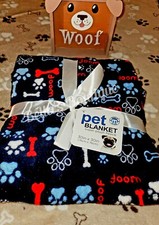 BROOKLYN PET GEAR WOOF PAW BONES BLANKET SUPER PLUSH NAVY FLEECE. 30" x 30"