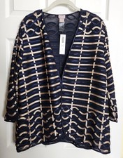 Nwt Chico's 2 Xl 14 Textured Travelers Strip Jacket Navy Blue Gold Lined $149