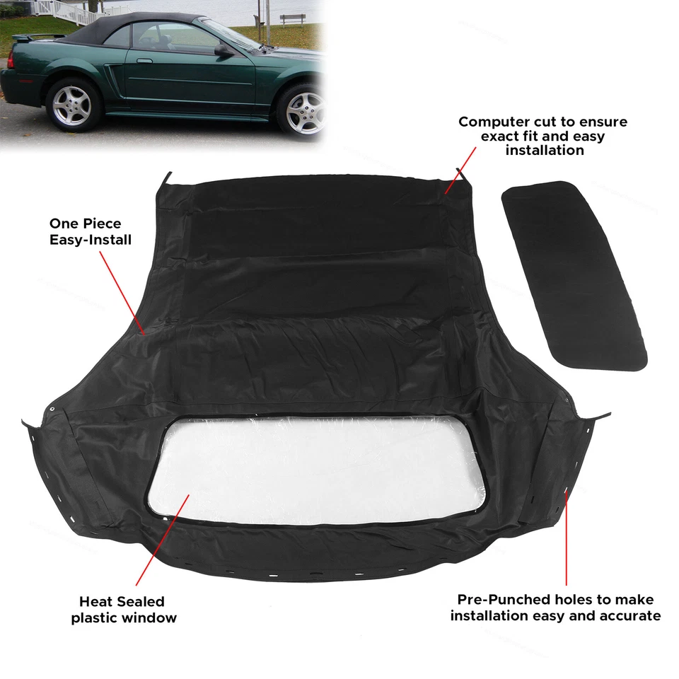 Soft Top W/window Plastic Convertible Fit For 1994-2004 Ford Mustang - Image 2 of 4