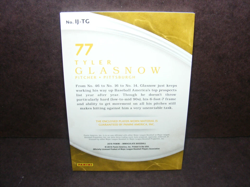 2016 PANINI IMMACULATE TYLER GLASNOW JUMBO NAMEPLATE PATCH #'d 4/7 TBAY RAYS - Image 3 of 3