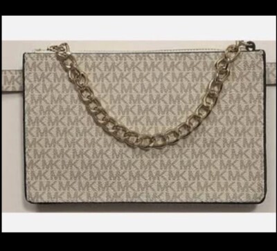 NWT MICHAEL KORS VANILLA SIGNATURE LOGO PULL CHAIN BELT BAG SZ
