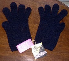 1950s Dawnelle Italy Black Helanca Hand Crochet Gloves Fits All Sizes New w/Tags