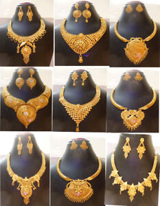 22K Indian Gold Plated Wedding Necklace Earrings Jewelry Variations Set AAAB | eBay