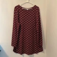 J.jill Dress Women's Size XL Wine Red Floral Ponte Knit Pullover Shift Comfrt