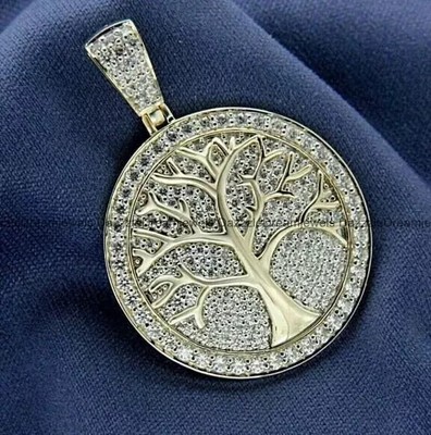 Tree Of Life Pendant For Men's 2 Ct Natural Moissanite 14K White Gold Finish