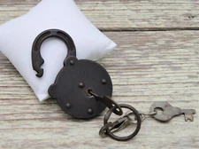 Antique Padlock Stamped "SAFE" Round w/ 2 Keys 3" x 2" USA