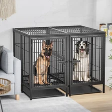 Jumbo Heavy Duty Metal Double Dog Cage Kennel Crate Playpen with Divider＆Tray