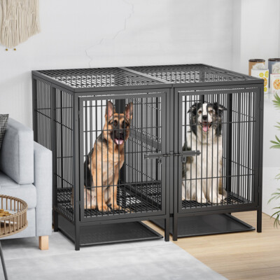 #ad #ad Jumbo Heavy Duty Metal Double Dog Cage Kennel Crate Playpen with Divider＆Tray $365.90