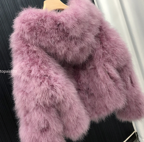 Women's 100% Genuine Ostrich Fur Hooded Coat Real Fur Warm Soft Jacket Outerwear - Picture 11 of 29